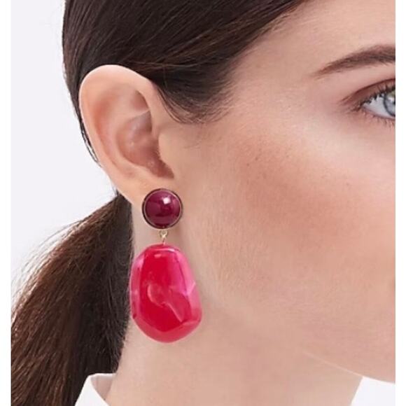 J. Crew Fresh Raspberry Marbled Ice Acrylic Drop Gold Tone Earrings - Picture 12 of 12